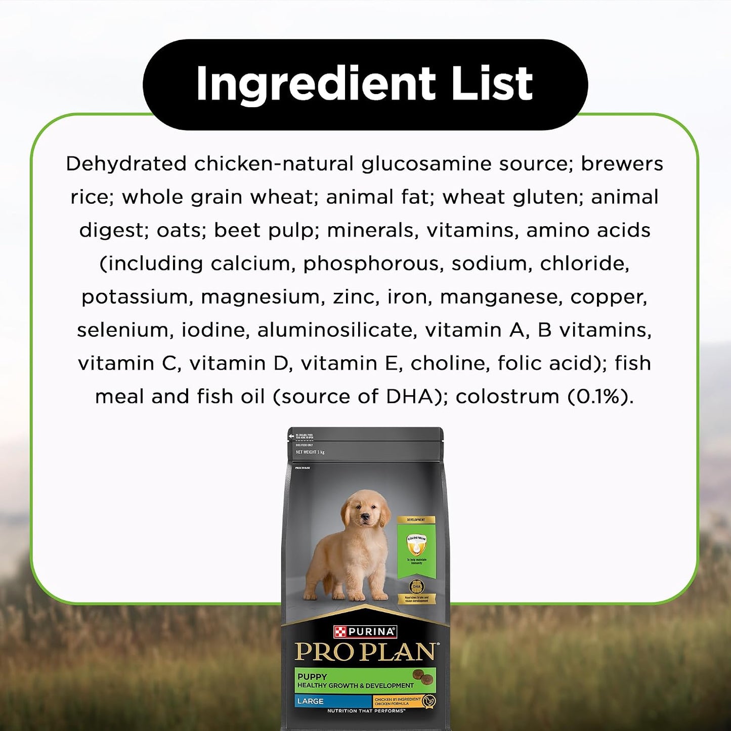 Purina Pro Plan Puppy Dry Food for Large Breed Dogs, 1kg Pack | With Chicken, Natural Colostrum, Supports Immune System, Scientifically Proven Antioxidants, Complete Nutrition