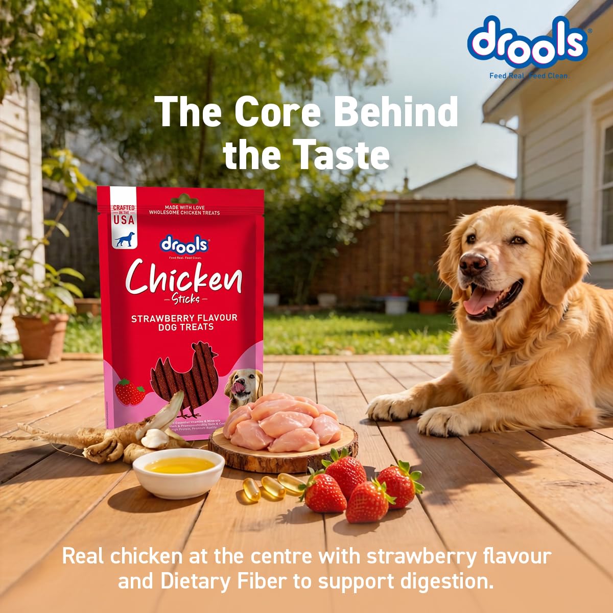 Drools Puppy & Adult Dog Treats Sticks 100g | Strawberry Flavour | Rich in Protein | No Artificial Preservatives | Best for Training & Bonding | Formulated in USA | Premium Treats