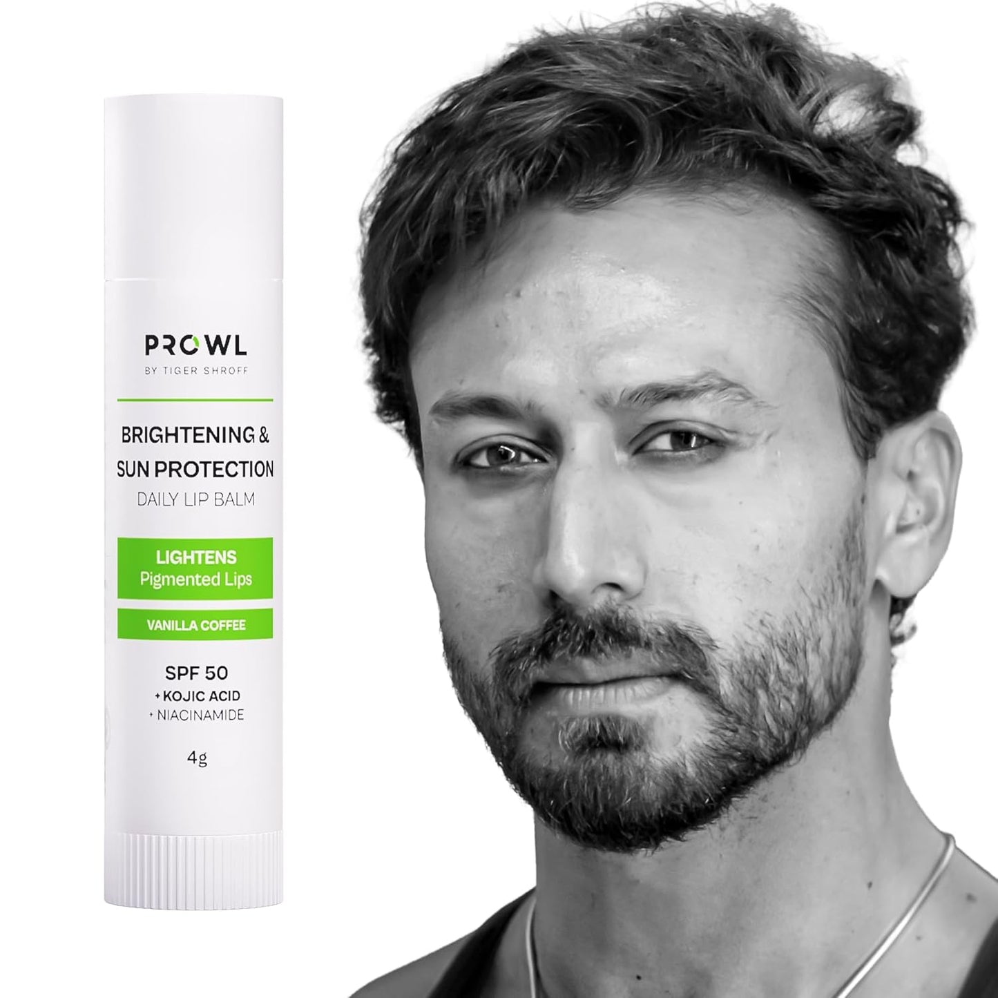 PROWL by Tiger Shroff SPF 50 PA+++ Lip Balm For Men with Kojic Acid | Lipbalm For Moisturising Brightening Dark Lips & Lightening Pigmented Dry Lips | Pigmentation Removal Care | Vanilla Coffee, 4g