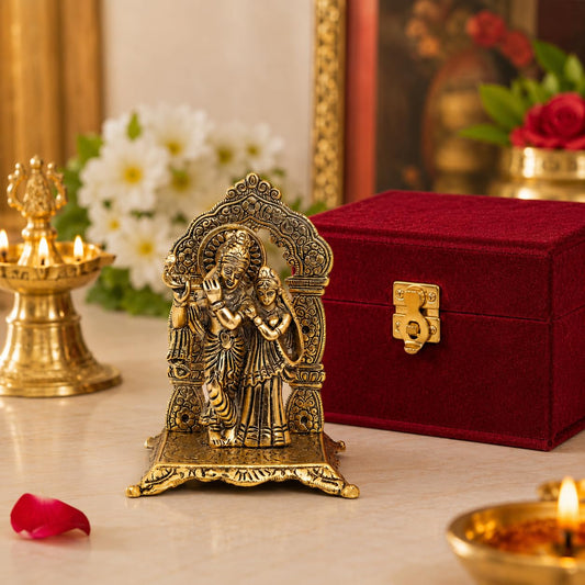 Lavanaya Silver®-Gold Plated Radha Krishna God Idol Statue-Showpiece With Velvet Gift Box-For Marriage Anniversary, Wedding, Housewarming, Diwali Gift, 10 cm , 10 cm