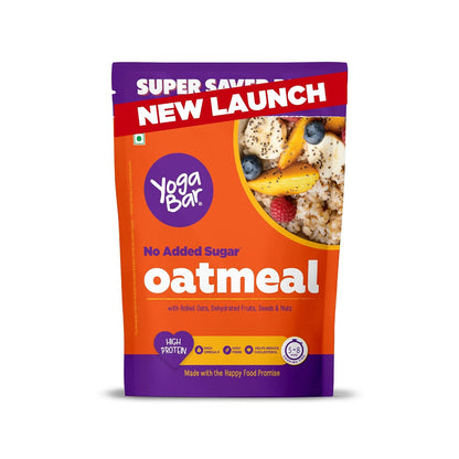 Yogabar No Added Sugar Oatmeal 1kg Pouch - with Alphonso Mango, Chia Seeds and Real Fruits & Berries - Whole Breakfast Oatmeal Cereal - Overnight Oats - with Rolled Oats