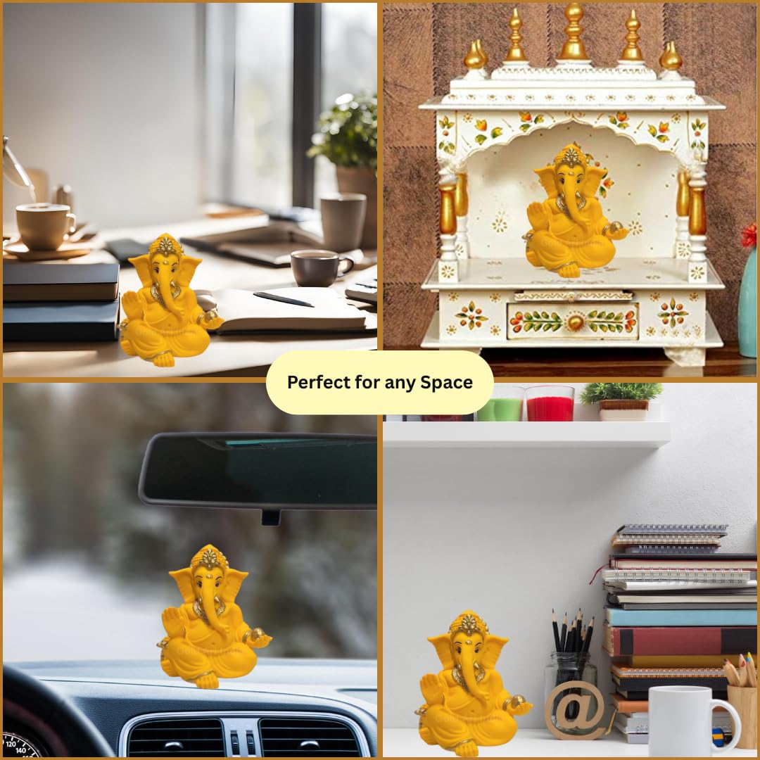 Gold Art India Terracotta Mango Gaddi Ganesha for Car Dashboard Home Decor Gifting Diwali Birthday Festivals (GaddiTerracottaMango)