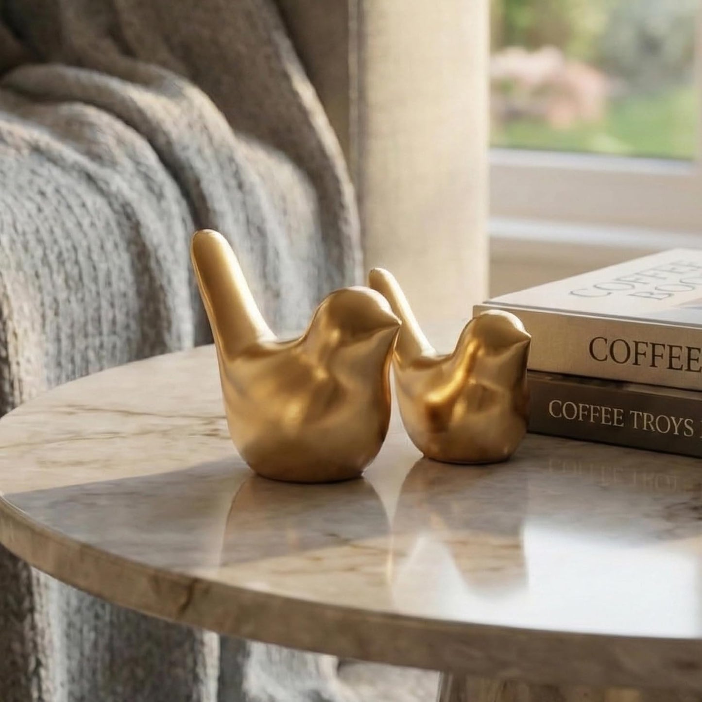 eCraftIndia Ceramic Golden Birds Figurine Showpiece for Home Decor Living Room Bedroom Office Desk Gift