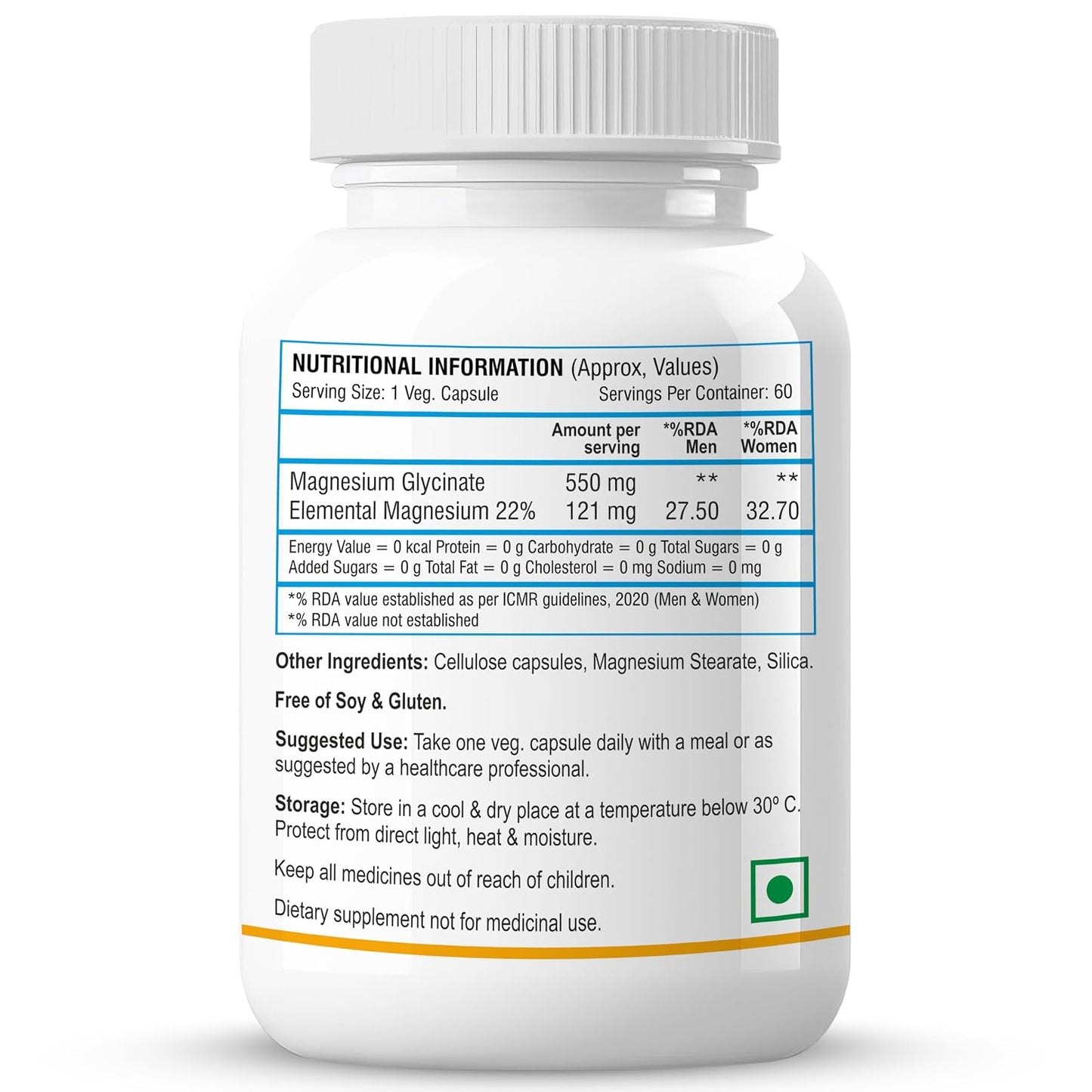 Biotrex Nutraceuticals Magnesium Glycinate | Highest Bioavailability | Cramps, Sleep & Mood balance | Chelated Form With Superior Absorption | Muscle Recovery & Nerve Function | 60 Veg Capsules