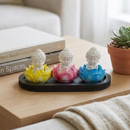 eCraftIndia Set of 3 White Lord Buddha Idols in Lotus Base | Buddha Statues for Car Dashboard Office Home Decor | Gift for Diwali Housewarming Birthday