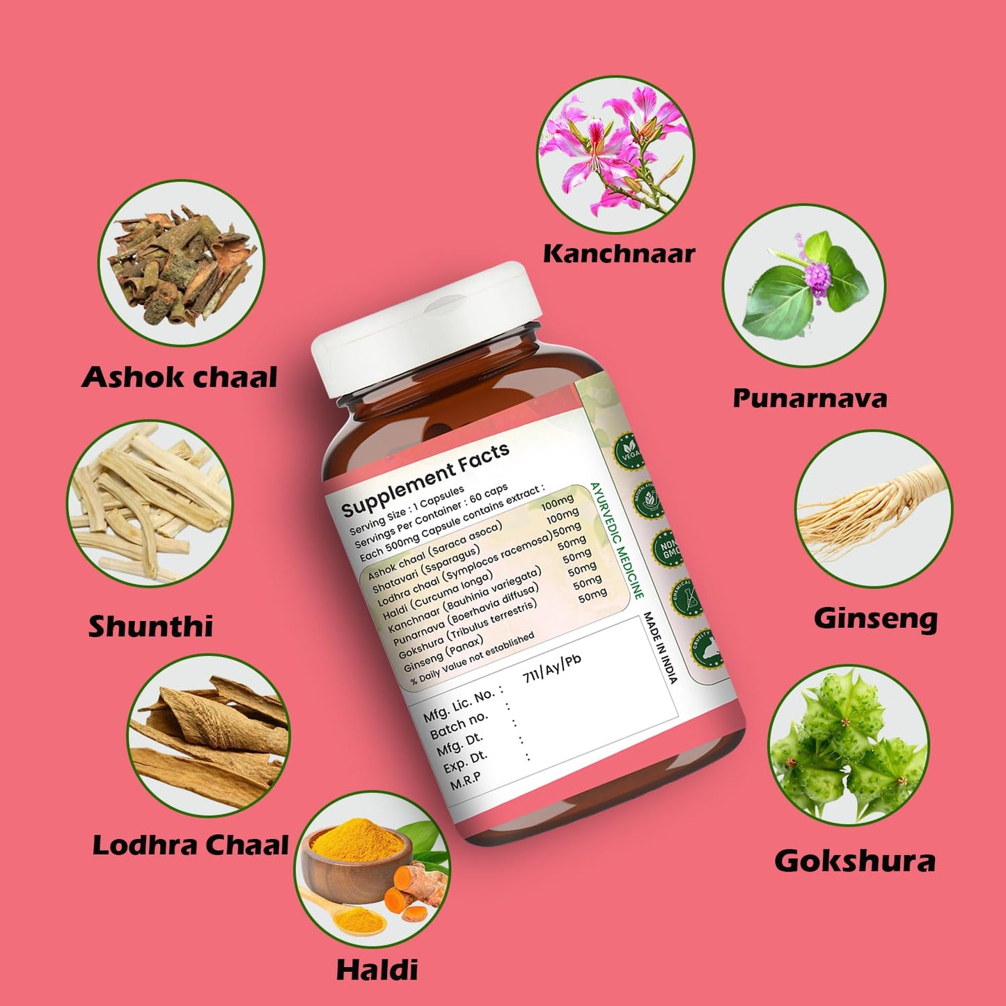 OvarEase | Ayurvedic Herbal Capsules | Traditionally Used to Support Hormonal Balance & Irregular Period | 60 Veg Capsules (Pack Of 1)