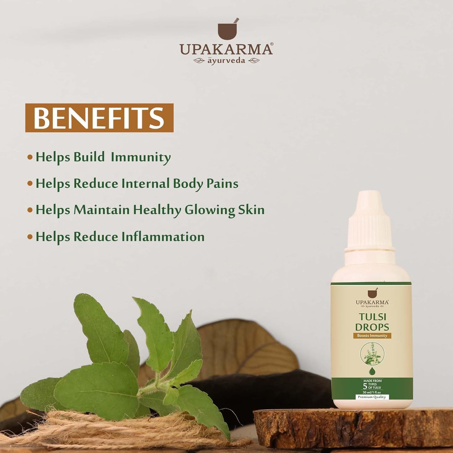 UPAKARMA Tulsi Drops | 5 Tulsi Types Extract Based | Natural Immunity Boosting, Cough and Cold Relief - 30ml (Pack of 2)