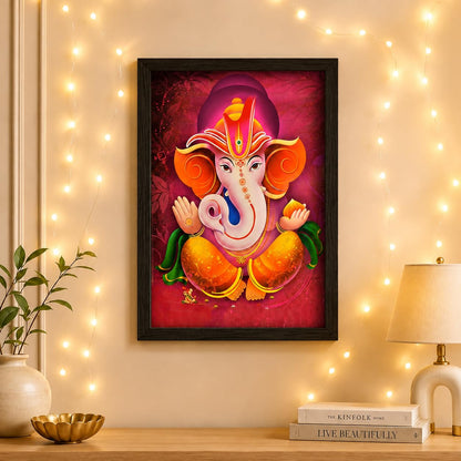 Ganesha Art Framed painting | Ready to hang - (Wood, 12inch x 18 inch)