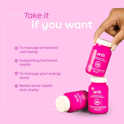Arth Perimenopause Support | Menopause Supplement for Women to Help with Hot Flashes, Mood Swings, Night Sweats & Hormonal Balance with Ashwagandha, Chasteberry & Soy Isoflavones | 60 Veg Tablets