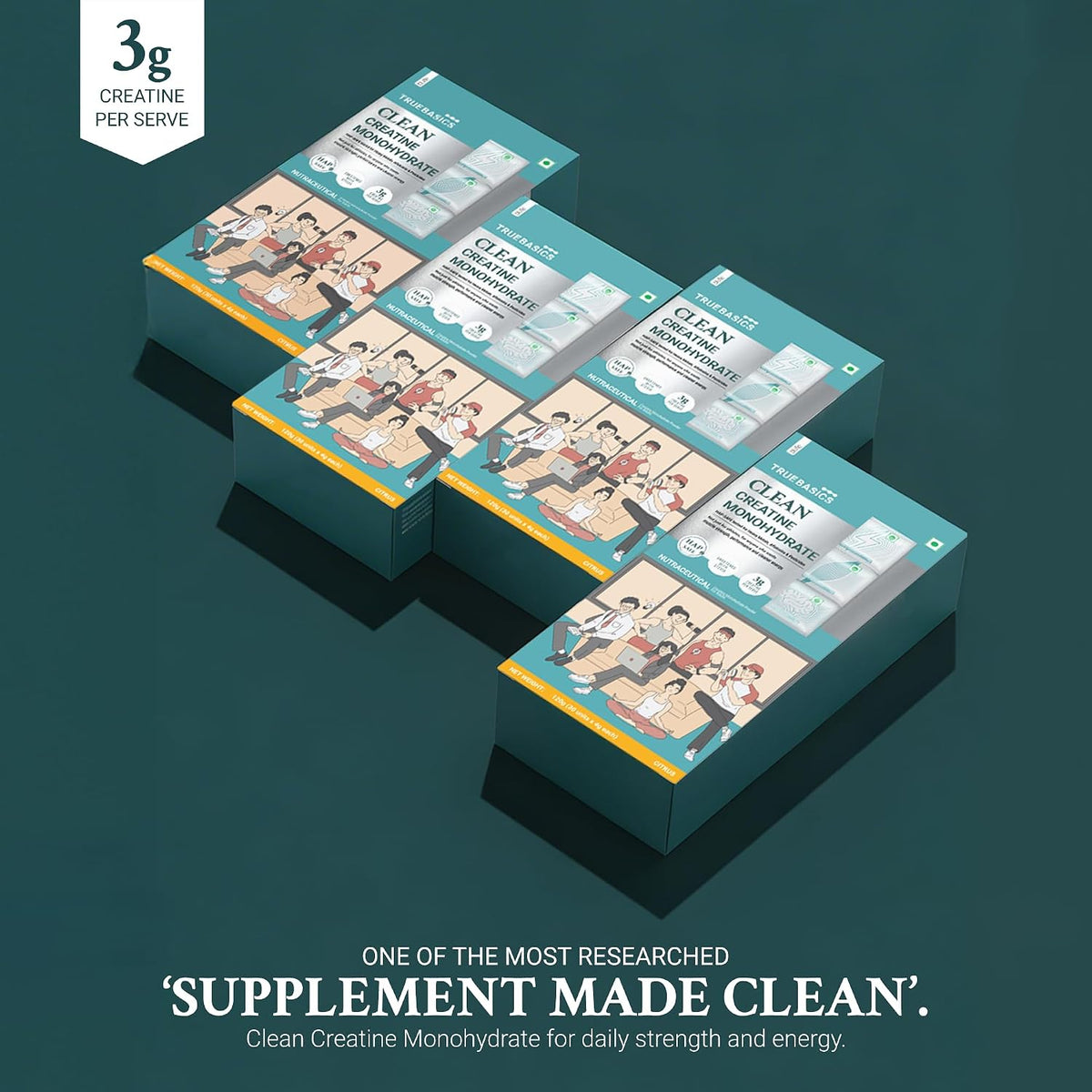 TrueBasics Clean Creatine Monohydrate Powder, Citrus Flavor, 30 Sachets