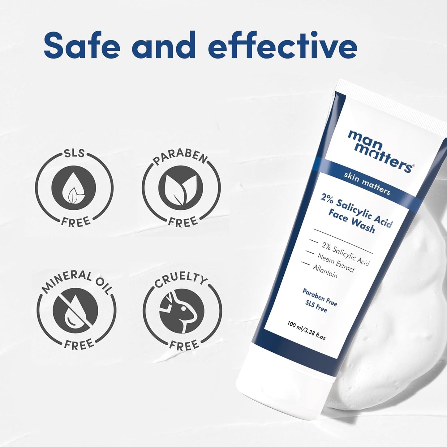 Man Matters Clear 2% Salicylic Acid Face Wash for Men | Helps to Reduce Acne, Dark Spots & Oil Production | Formulated with Salicylic Acid, Neem Extract and Menthol | 100ml