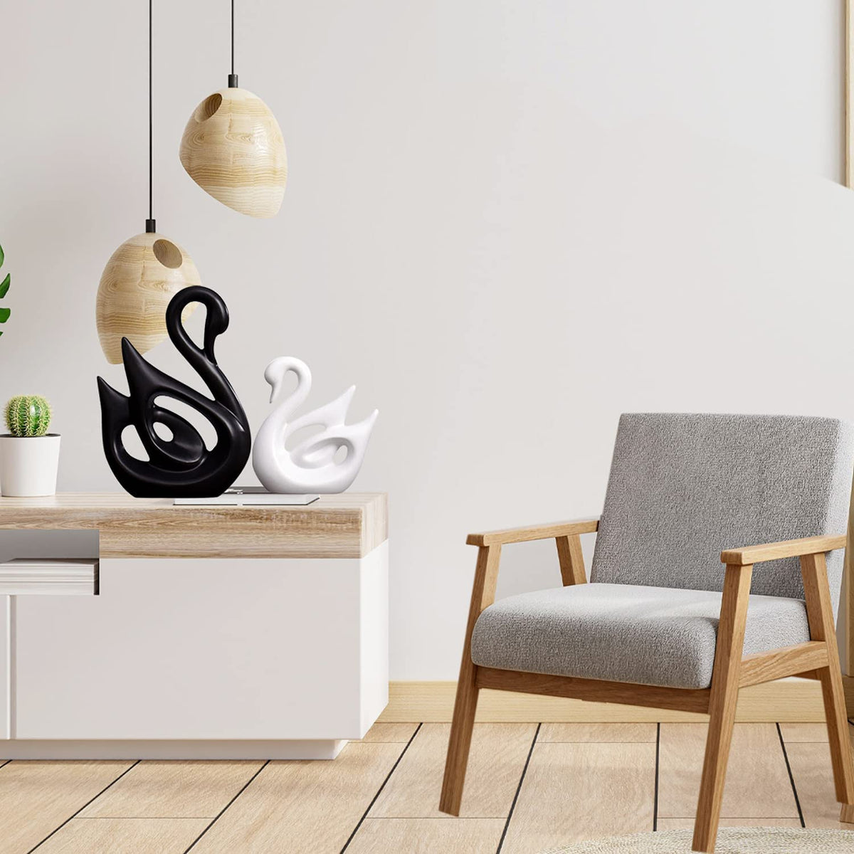 THE SACRED GIFTS Lucky Swan Couple in Black & White | Piano Finish Ceramic Decorative swan Pair as Handmade Sculptures Home Decor Love Swan Statue for Office, Bookshelf, Desktop, Decorations.