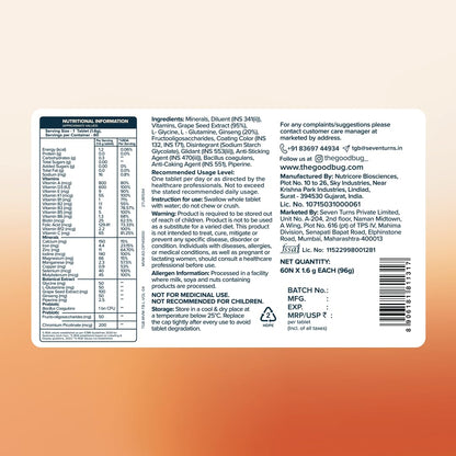 The Good Bug Multivitamin Tablets with Probiotics | 23 Essential Vitamins & Minerals | With Panax Ginseng (Men) | Supports Energy, Immunity, Gut Health & Daily Wellness | 60 Tablets