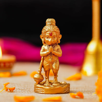 Premium Resin Bal Lord Hanuman Showpiece for Home Decor, Hanuman Idol Statue for Car Dashboard | Hanuman Ji Bajrang Bali Ki Murti for Home and Office Temple (3.14" Inches Gold)