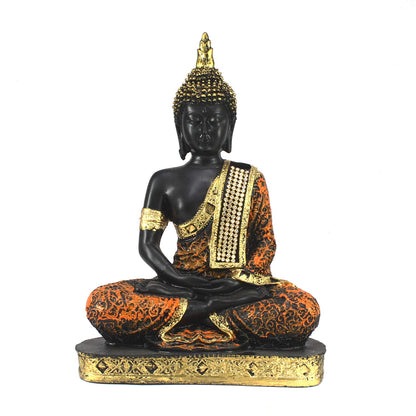 eCraftIndia Orange Black Resin Meditating Buddha Statue | Lord Buddha Statue for Home Decor Living Room Office | Buddha Showpiece | Buddha Idol Gift for Diwali Buddha Purnima Birthday Housewarming