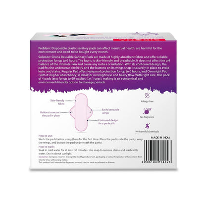Box of sanitary pads with text on a white background