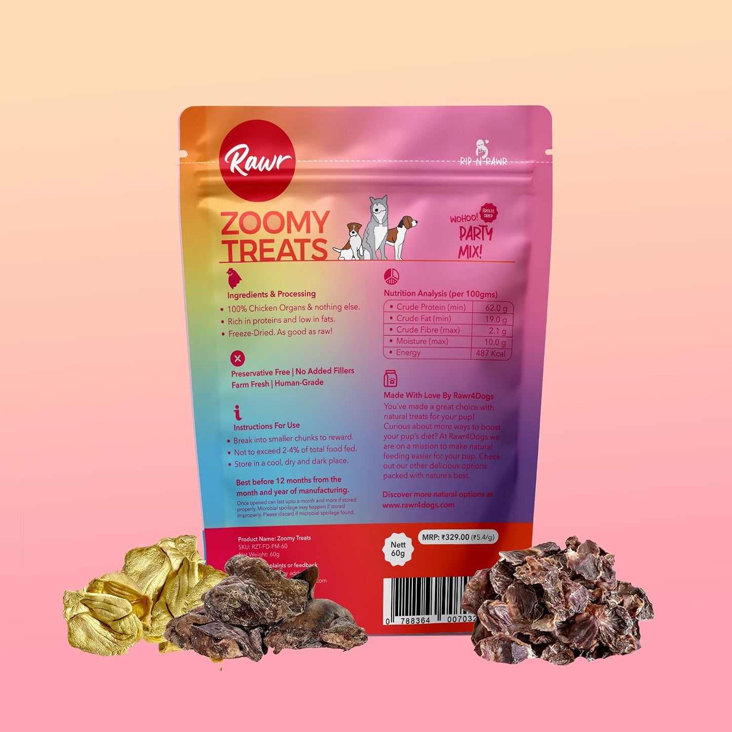 Rawr4dogs Zoomy Treats | Party Mix | Various Organ Treats | No Preservative | Training Treats for Dogs | 45GMS, All Life Stages