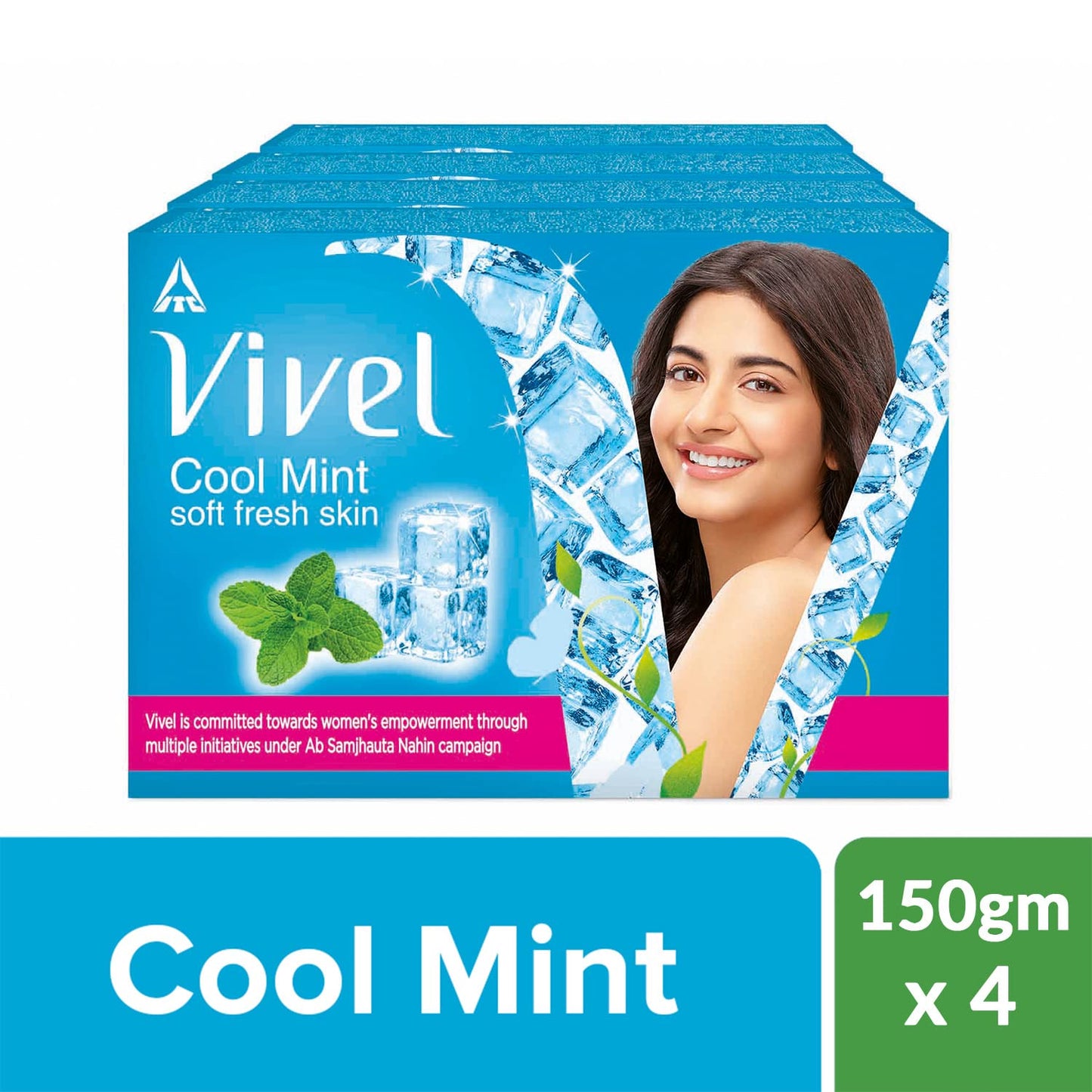 Vivel Cool Mint, Soft Fresh Skin Soap, 600g (150g - Pack of 4), Soap for Women & Men for Soft, Glowing & Moisurised Skin, All Skin Types