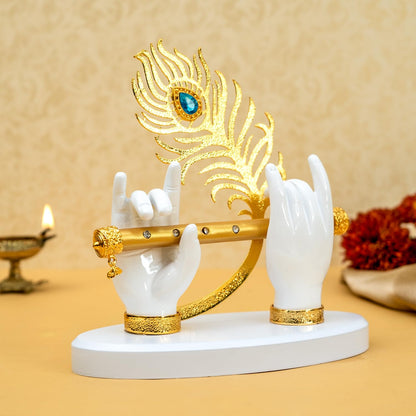 Ekhasa Lord Krishna Hands with Flute Idol (Big Size) | Krishnaji Divine Hands Idol with Flute and Peacock Feather | Krishna Statue for Car Dashboard & Griha Pravesh Gift