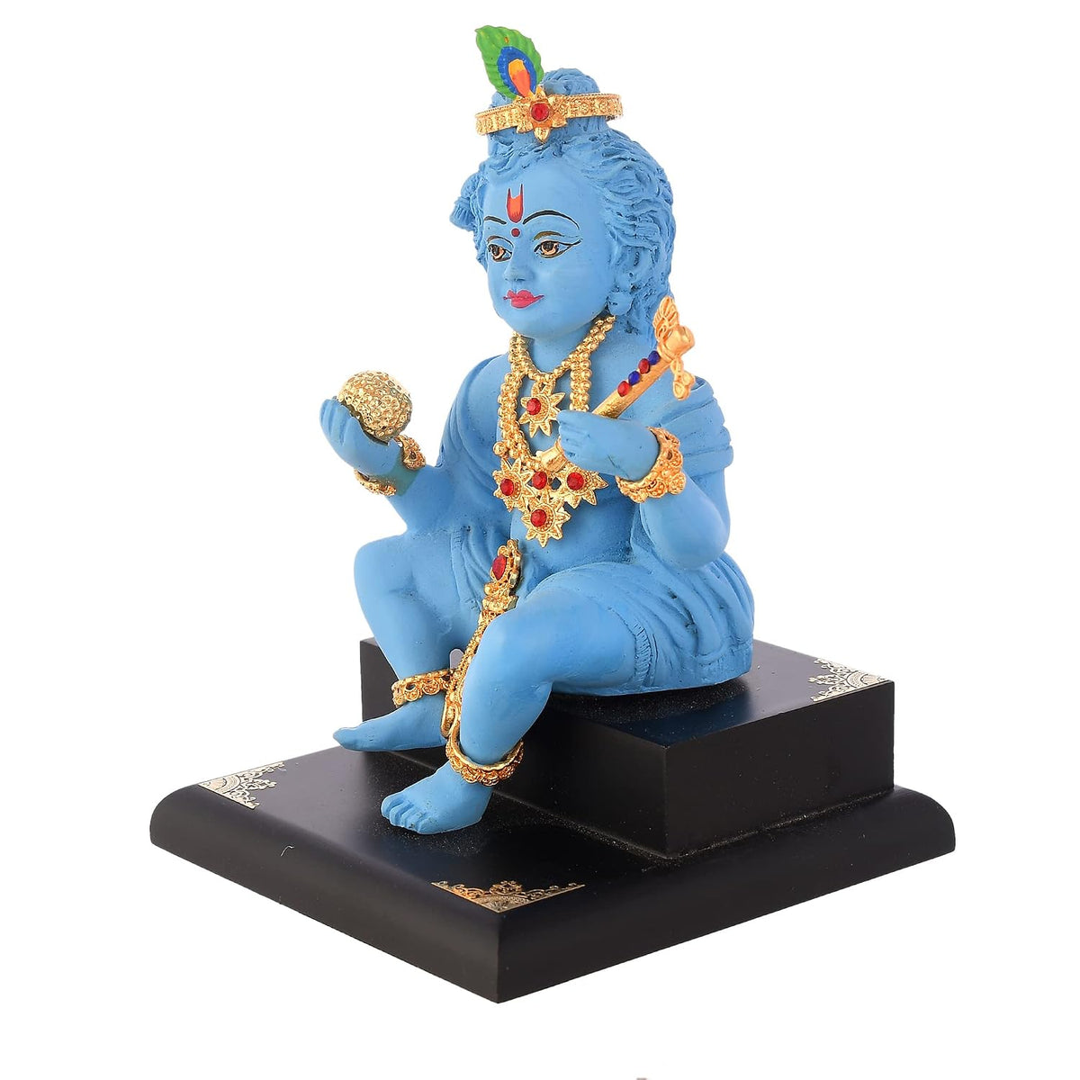 Laddoo Gopal with Flute Idol | Bal Gopal Murti Car Dashboard | Baby Krishna Statue | Little Kanha Figurine for Home Temple