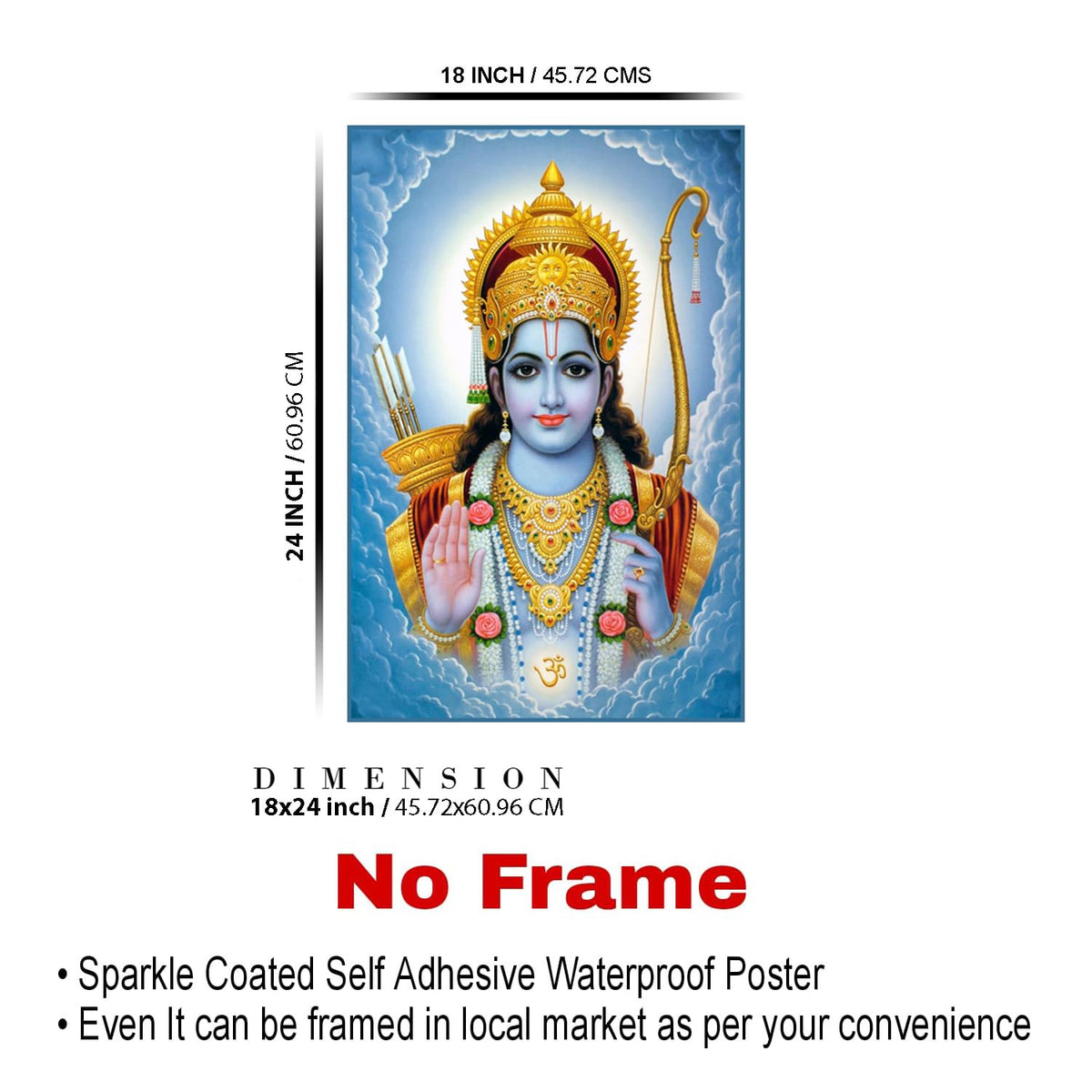 Shree Ram Paintings for Living room, Shree Ram Poster Big Size with Sparkle Coated Lamination - 2114 (Self Adhesive) 18x24 Inch