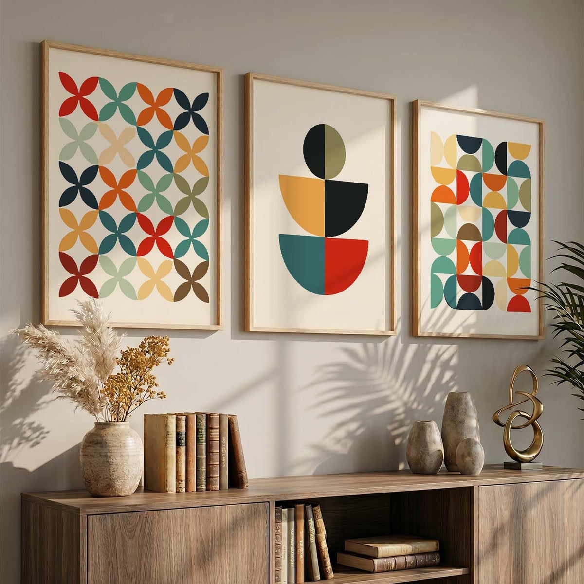 Boho Art Home Decoration Paintings With Frame For Living Room Bed Room Hotel Wall Decor Digital Reprint Set of 3 (13X17 inch)