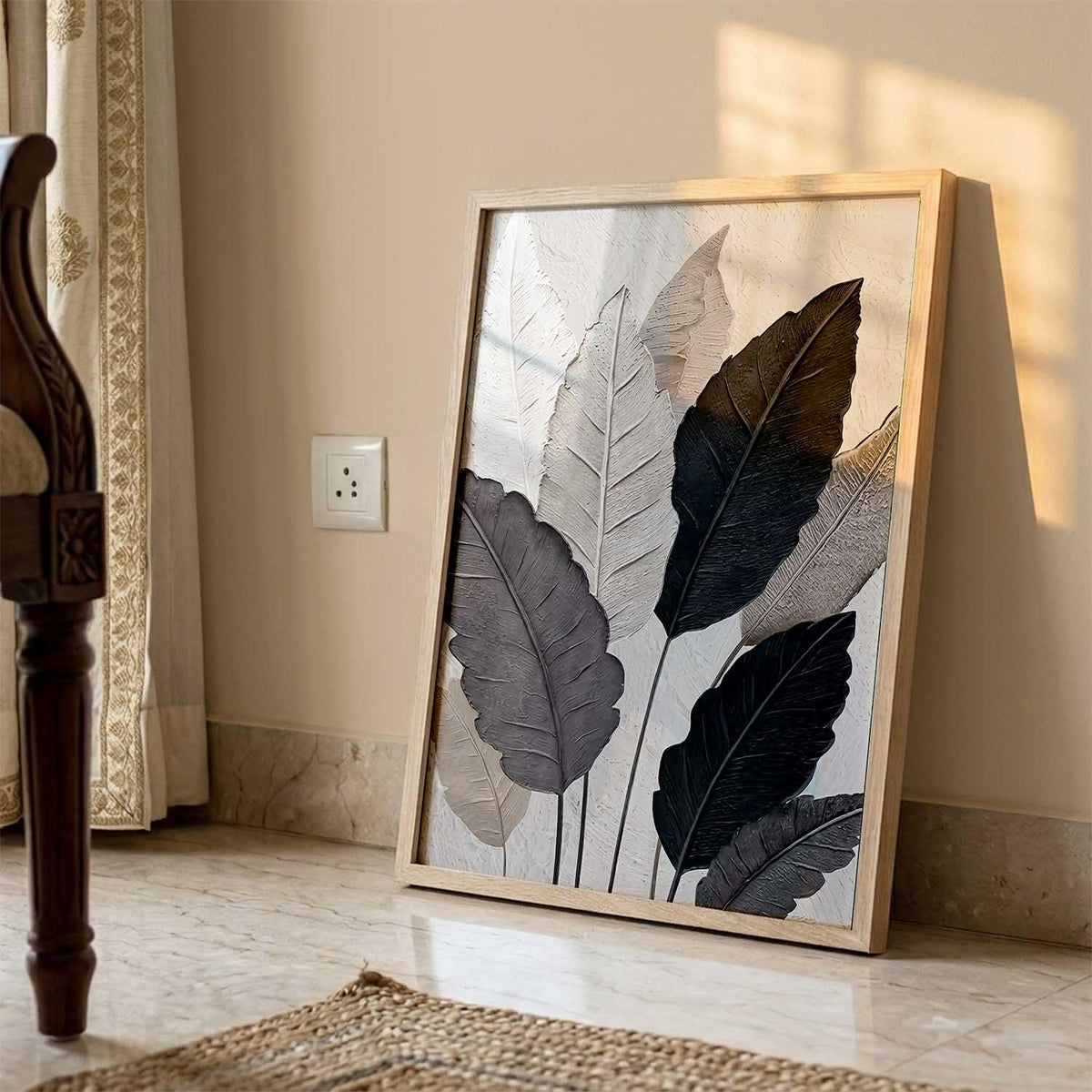 Aesthetic Leaf Art Home Decoration|Paintings With Frame For Living Room Bed Room Hotel Wall Decor Digital Reprint (13x17 inch)