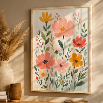 Decorative Floral Wall Art Painting With Frame | Floral Painting For Living Room Bed Room Hotel Wall Decor Digital Reprint (14X20 inch)