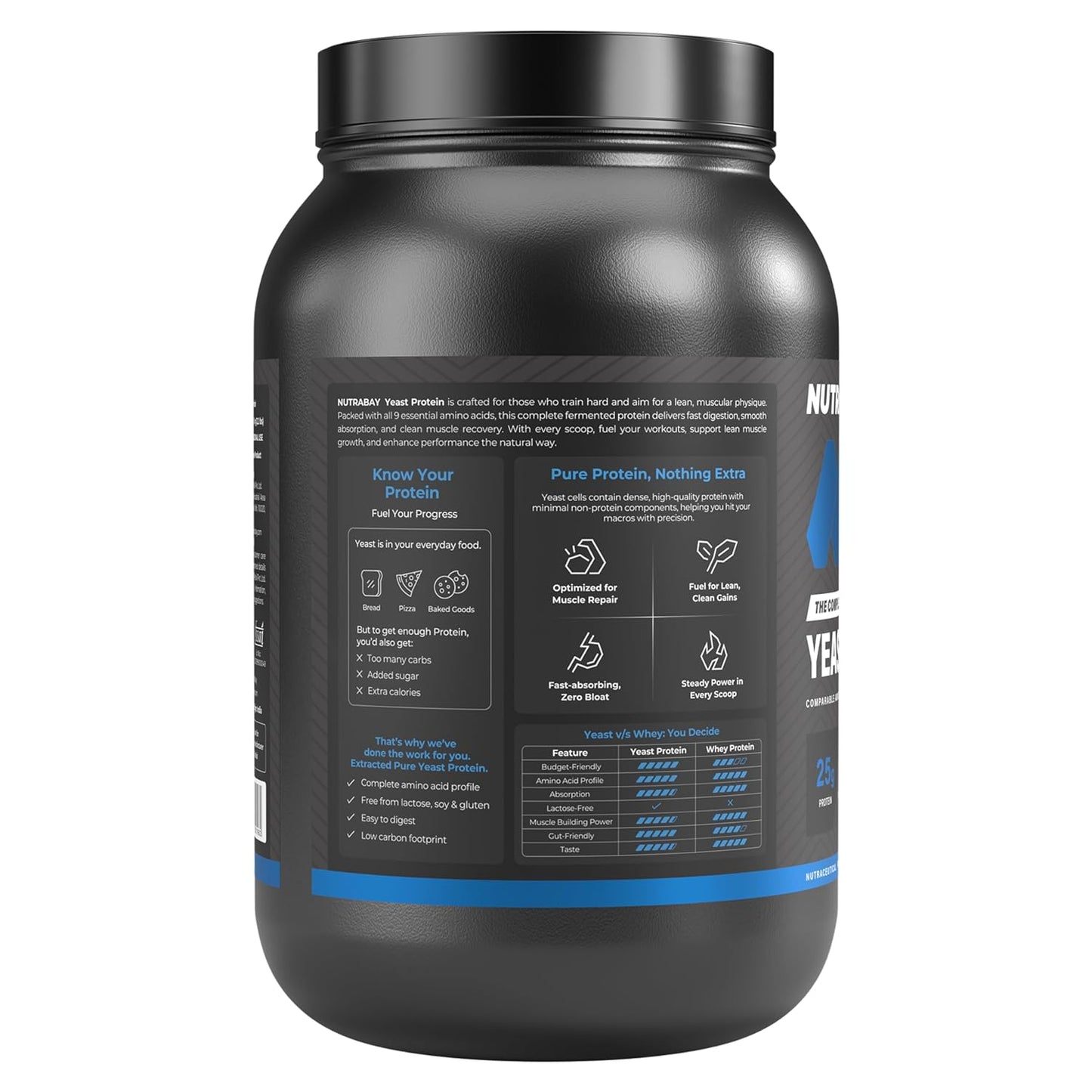 Nutrabay Yeast Protein Powder - 1kg, Cold Coffee | 25g Protein & 6.7g BCAA Per Scoop | All 9 EAAs | PDCAAS of 1 | Lactose Free, Soy Free | Superior Muscle Growth & Recovery