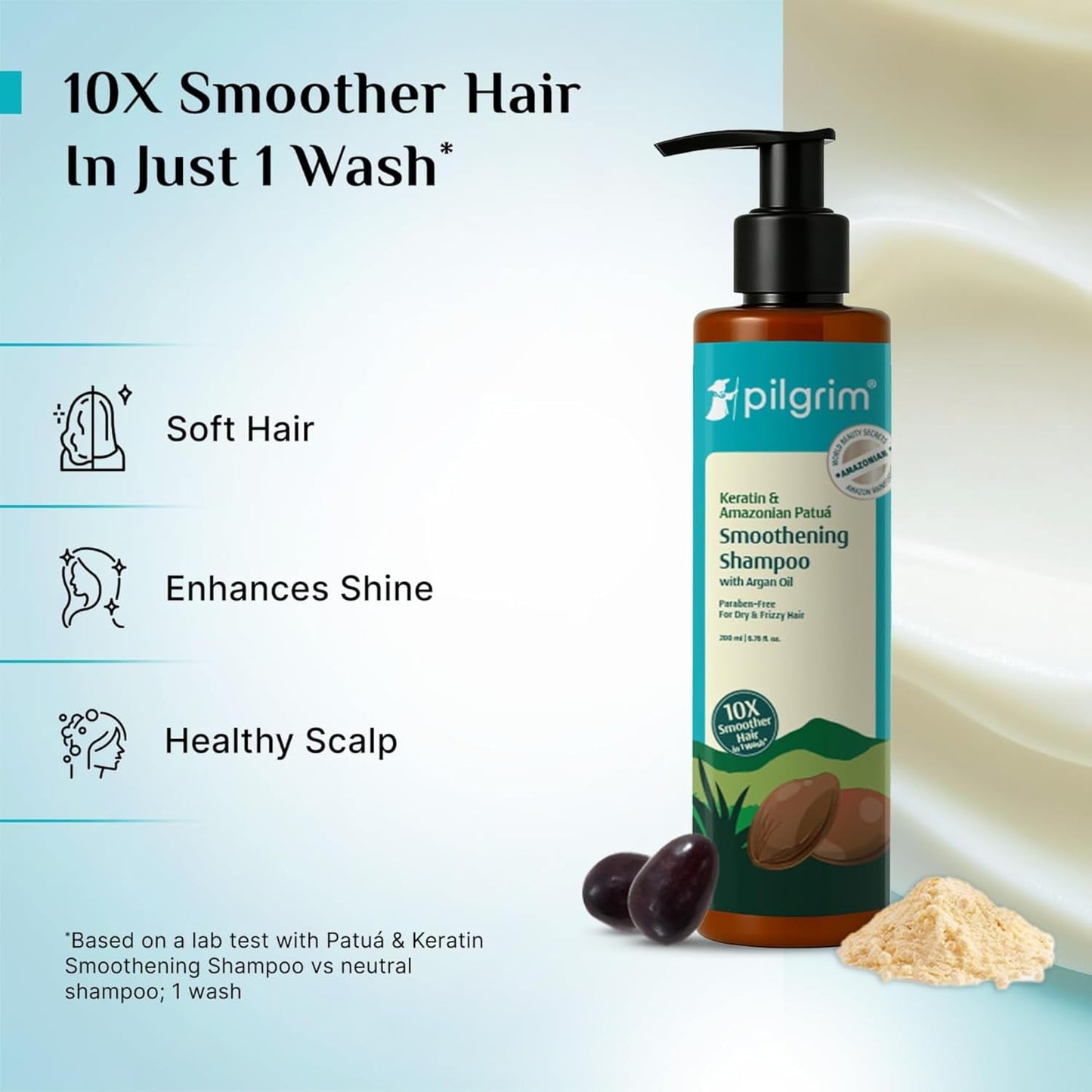 Pilgrim Patua & Keratin Hair SMOOTHENING SHAMPOO for Dry & Frizzy hair | Shampoo for Women & Men | Hair Smoothening & healthy scalp | 200 ml