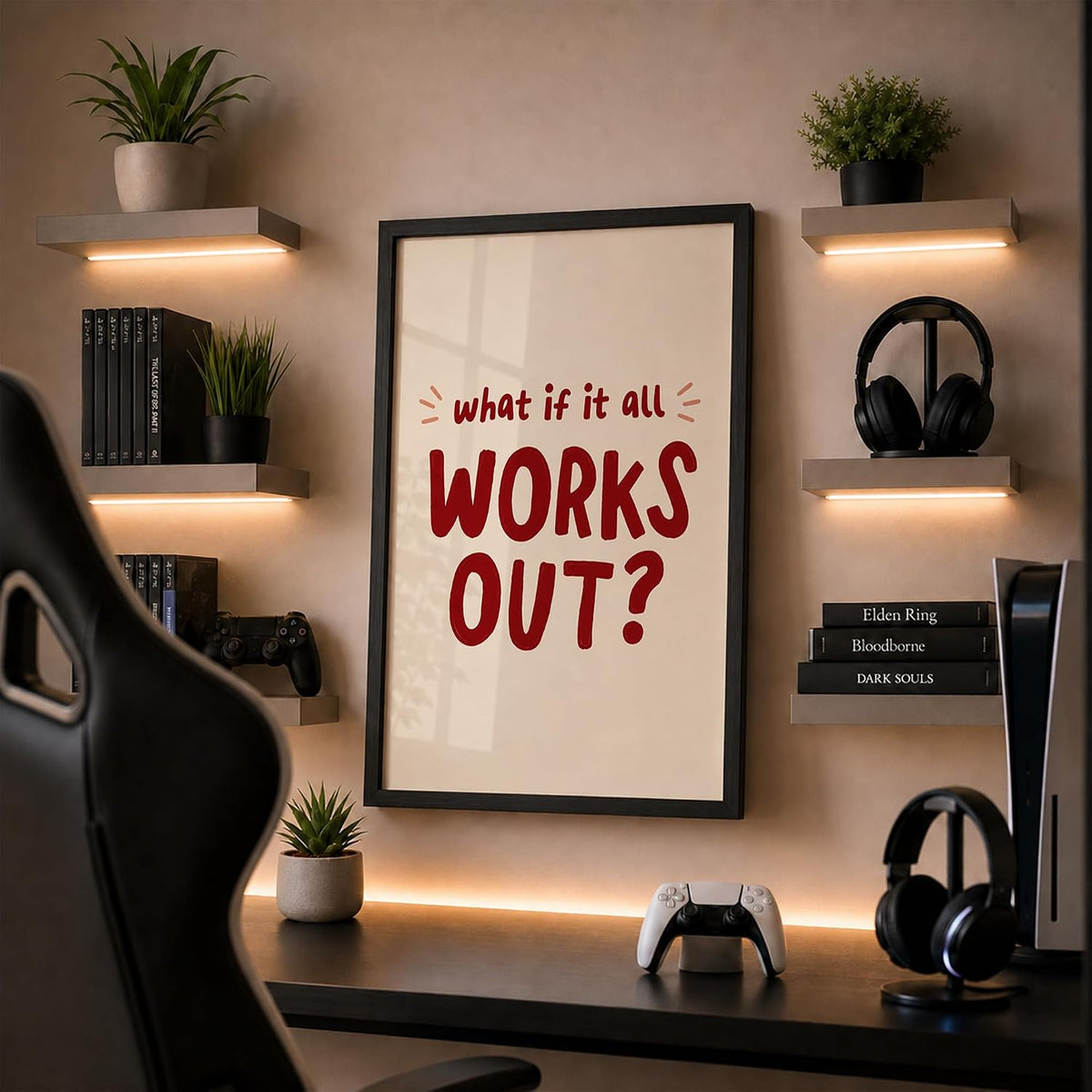 What If It All Works Out Motivational Wall Art Framed Poster for Home Decor, Inspirational Quote Wall Decor for Bedroom Living Room Office Study Room, Positive Aesthetic Wall Decoration (DGN03-Black10x13 inch)