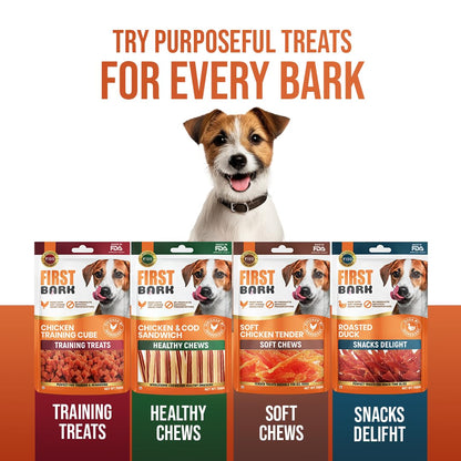 First Bark Dog Treats for Adult Dog & Puppy – Healthy Chews Chicken & Cod Fish Jerky for Dogs, Small Dogs & Shih Tzu | Dog Snacks & Puppy Treats – Hearty Chicken with Cod (70g) x1