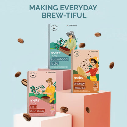 Wellbeing Nutrition Melts Superfood Latte | Arabica Coffee, Spirulina, Ashwagandha & Moringa for Holistic Health, Immune Support & Stress Relief | Caramel Latte Flavor (15 Oral Strips)