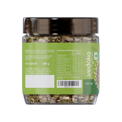 Vedaka Seed Mix | 200 g | Sunflower, Watermelon, Pumpkin, Chia and Flax Seeds | Healthy Snacking