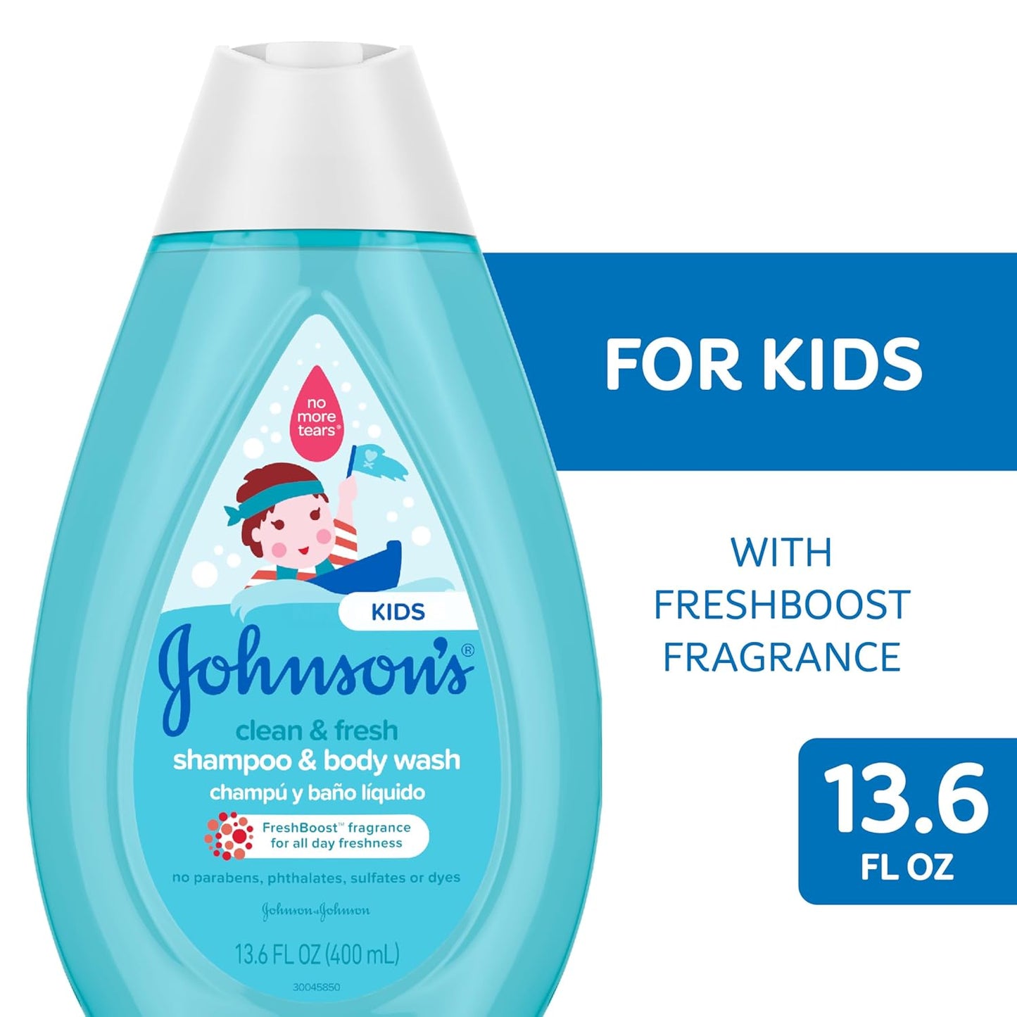 Johnsons Clean & Fresh Tear-Free Childrens Shampoo & Body Wash, Paraben-, Sulfate- & Dye-Free Formula is Hypoallergenic & Gentle on Toddlers Sensitive Skin, FreshBoost Fragrance, 13.6 fl. oz