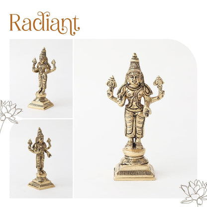 Brass Lord Vishnu Ji Idol | Handcrafted Vishnu Murti for Home Temple & Pooja Room (Design01: L5 x W4 x H11 cm)