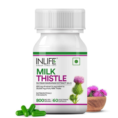 INLIFE Milk Thistle Extract 800mg > 80% Silymarin | Helps in Liver Support, 60 Vegetarian Capsules (Pack of 1, 60)