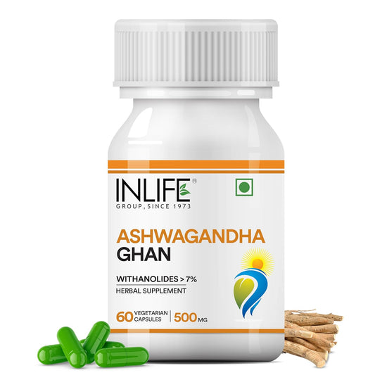 INLIFE Ashwagandha Extract (Withania Somnifera) with > 7% withanolides| Ayurvedic Supplement | Immunity and General Wellness, 500mg - 60 Vegetarian Capsules (Pack of 1, 60)