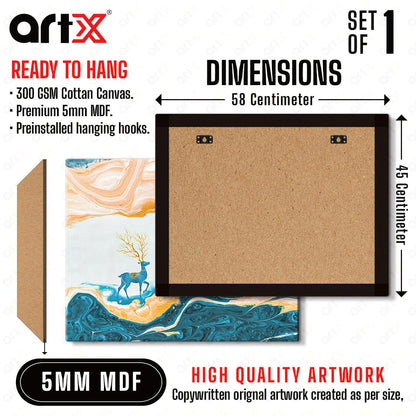Canvas Deer Painting, Big Size Scenery, Abstract Painting, Painting for Living Room Bedroom, Multicolor, Nature, 58.0 X 45.0 cm, Set of 1