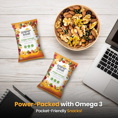 Paper Boat Mega Omega Dry Fruits Mix, Premium Trail Mix with Omega 3 | Healthy Mixed Nuts with Almonds | Walnuts | Cranberry | Pumpkin Seeds (Pack of 10, 30g each)