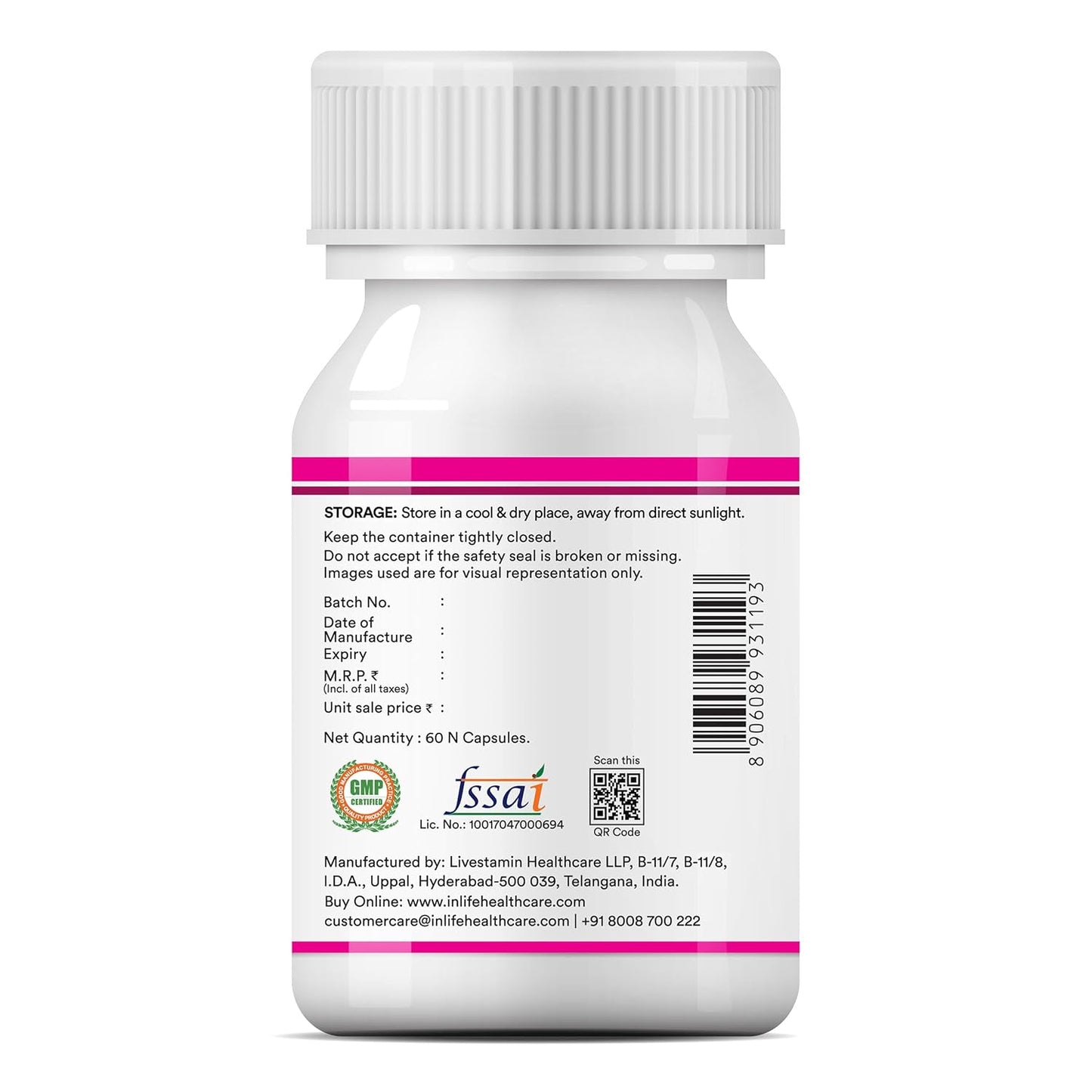 INLIFE Advanced Hair Skin & Nails Supplement with Biotin, Multivitamin Minerals, Amino Acids for Hair Care - 60 Vegetarian Capsules