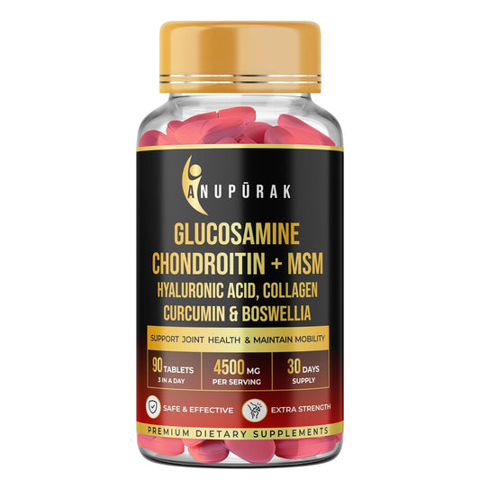 ANUPURAK Glucosamine Chondroitin MSM Tablets | 4500mg | 11 Actives Joint Support Supplement : Collagen Type II, Hyaluronic Acid & Boswellia | Knee Mobility, Cartilage & Joint Health | 90 Tablets (30 Days)