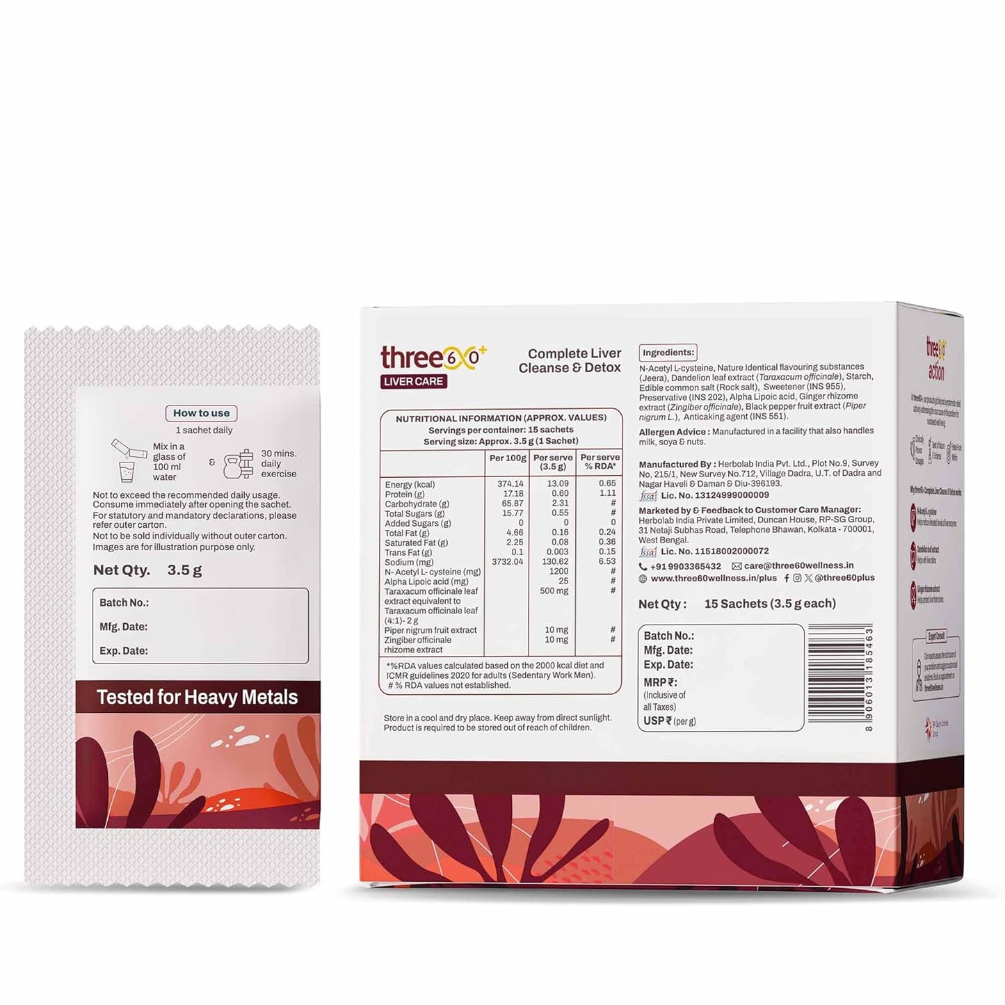 three60+ Complete Liver Cleanse & Detox | Daily detox for your liver | Helps Reduce SGOT/SGPT levels | 30 Sachets | With NAC, ALA, Dandelion & Ginger