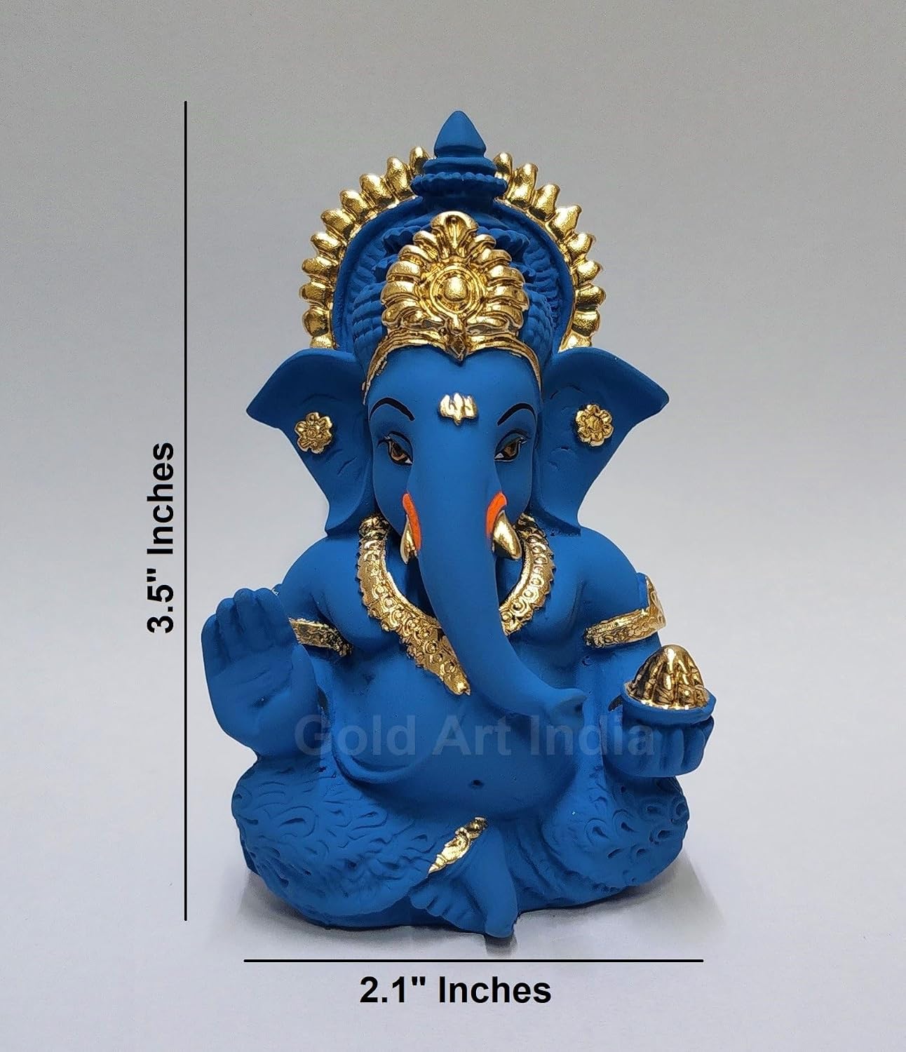 Gold Art India Blue Terracotta Ganesh Idol for Car Dashboard Small Ganesha Murti Ganpati Idol for Home Decor Puja Lord Ganesh Statue Gift for Office Desk Puja Room Figurine (3.5 Inches), Idol