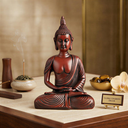 New Sitting Meditating Buddha Statue showpiece Idol Home Decor Items for Living Room and Gifts (Maroon)