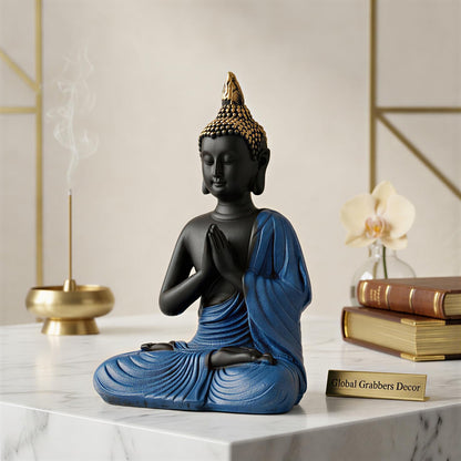 New Namaste Praying Buddha Statue showpiece Idol Home Decor Items for Living Room and Gifts (Blue Black)