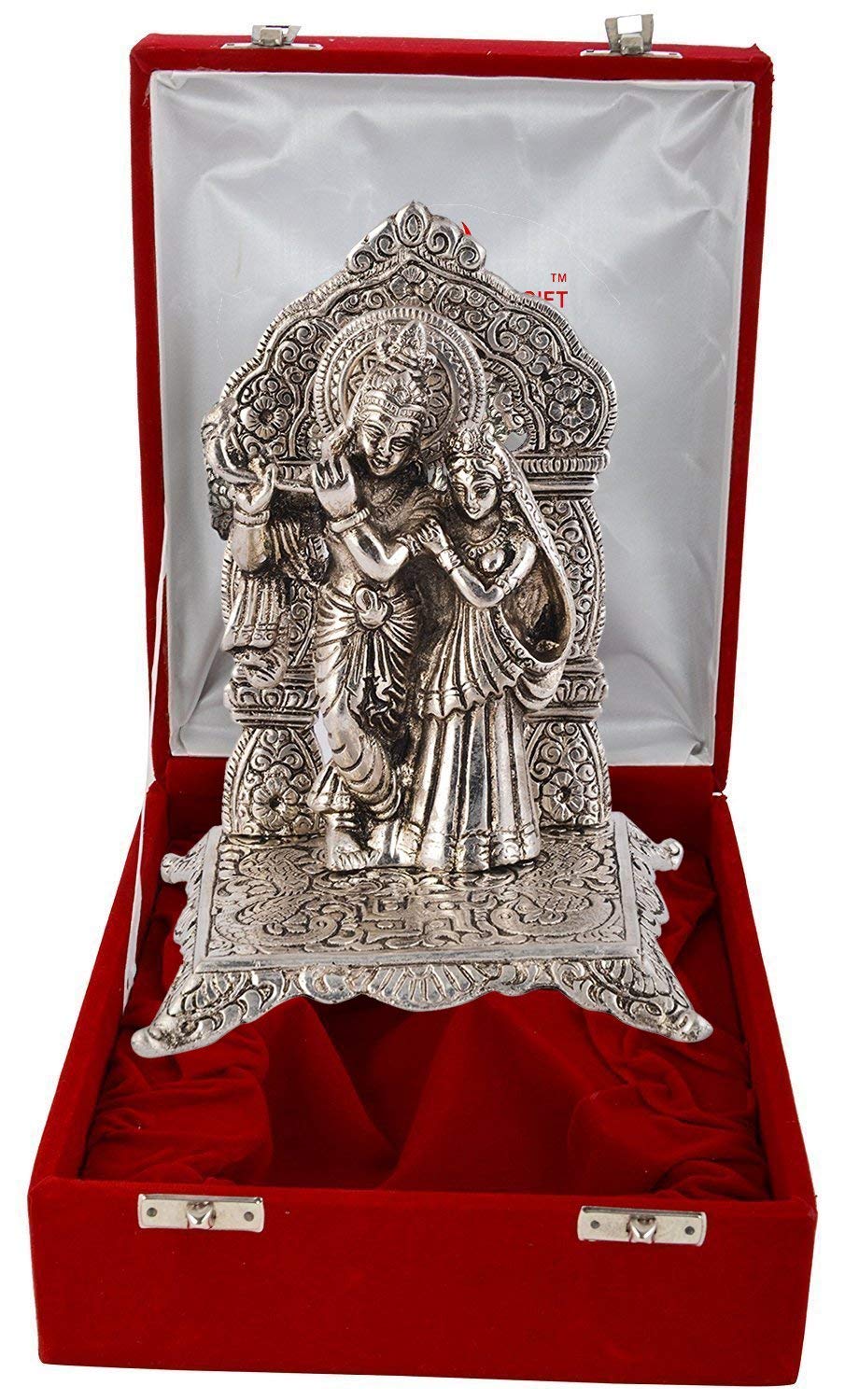 Silver Plated Radha Krishna Idol with Velvet Box for Home/Gift | Spiritual Significance | Symbol of Love and Devotion | Bringing Positive Energy | Ideal Gift Option