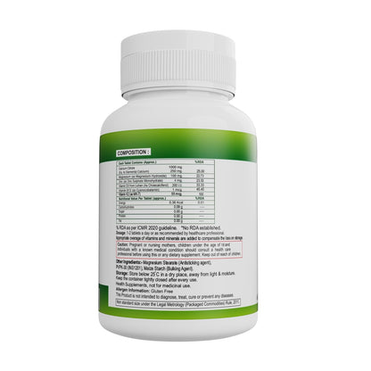 Nveda Calcium Supplement 1,000 mg with Vitamin D3, Magnesium, Zinc & Vitamin B 12 For Men & Women/For Immunity, Bone & Joint Support - 60 Tablets