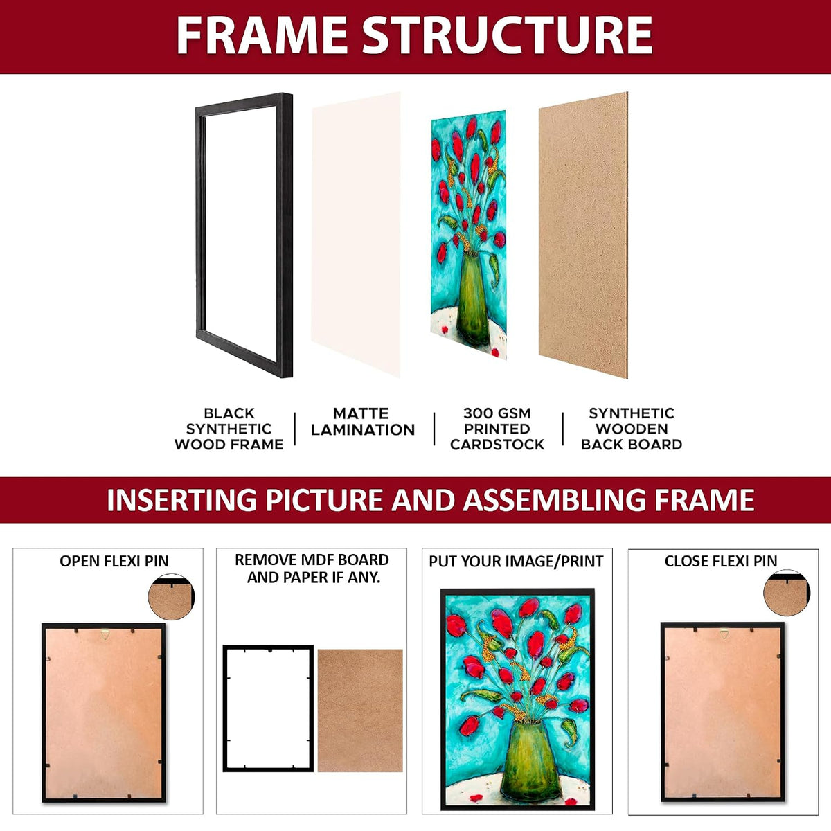 Wall Painting Frames For decor, Pictures Frame For Living Room, Home Decoration, Bedroom, Set of 3, 1pc- 23 x 30 cm, 2pc- 12.5 x 30 cm (Design 16)