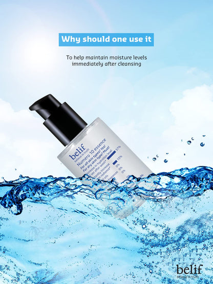 Skincare product with water splash and text on a blue background